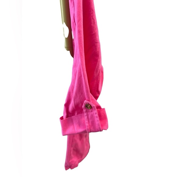 Lilly Pulitzer Cruiser Camp Shirt Button Up Pink Size Large Roll Tab Sleeves - Picture 3 of 9